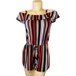 Ardene Striped Off Shoulder Romper | Ruffle | Size M | Summer